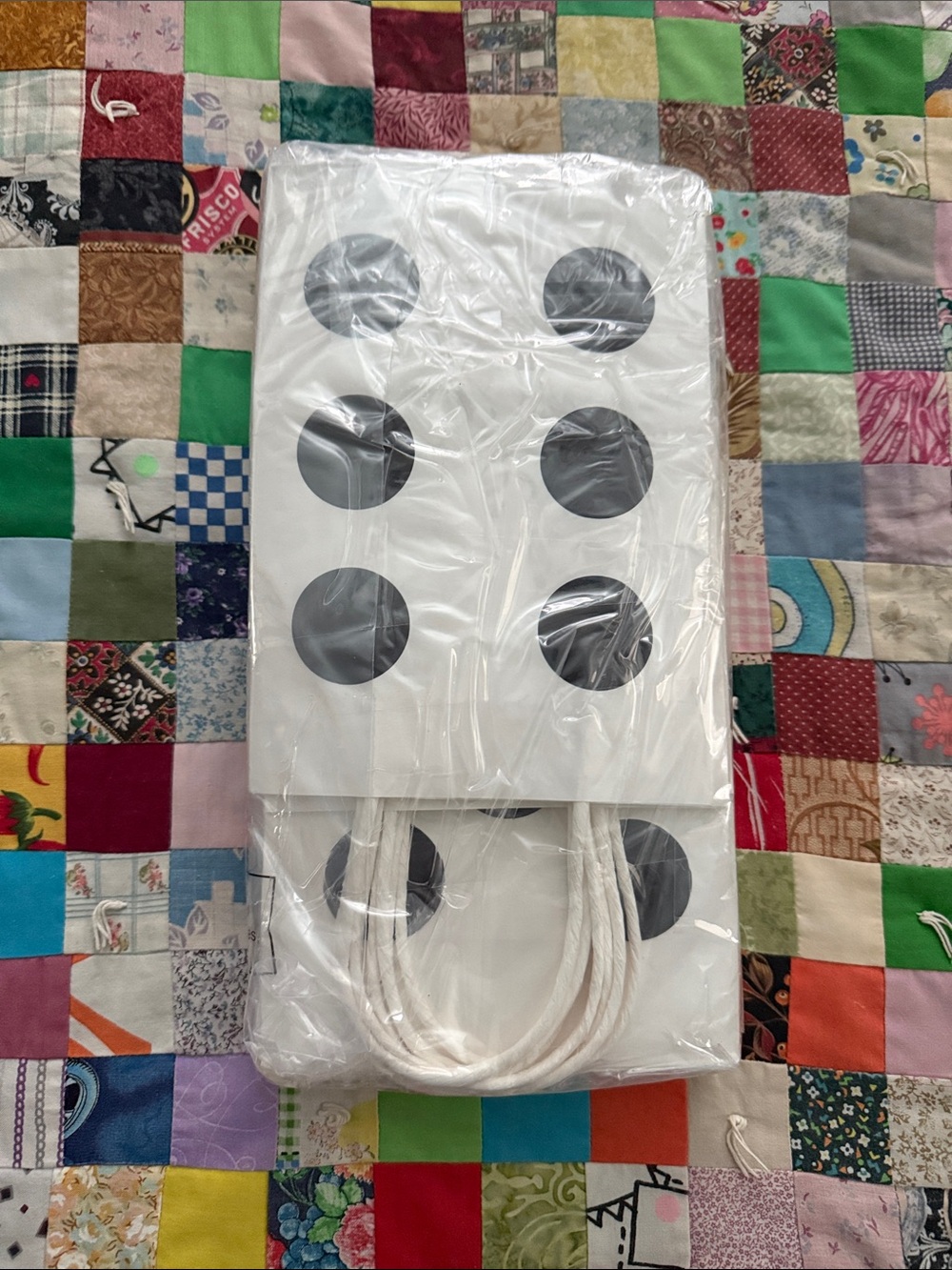 White Gift Tote Bag with Black Polka Dots - Pack of Party Favor Bags